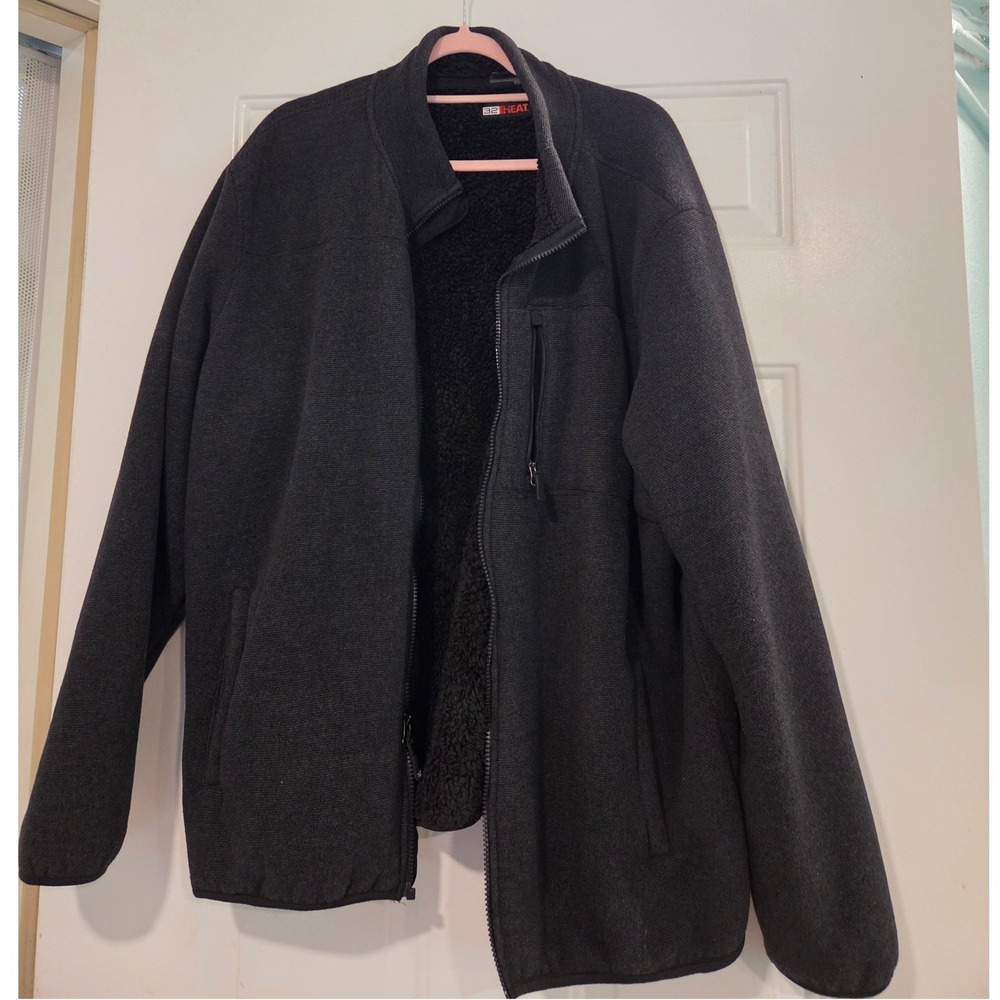 32 Degrees Heat Mens xxL Gray Full Zip Fleece Lined Sweater Jacket Mock Neck